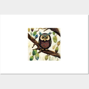 Cute Owl with russet and teal feathers Posters and Art